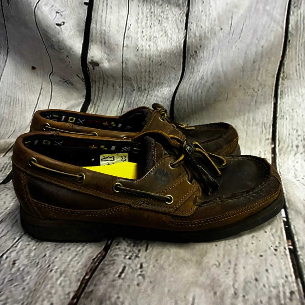 Timberland Brown Leather Slip On Preppy Loafer Nautical‎ Boat Shoe Casual Sz 8W